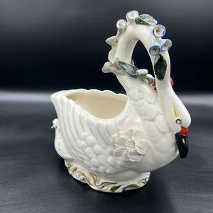 Antique CORDEY PORCELAIN SWAN CENTERPIECE, No 7067 signed white with tulips